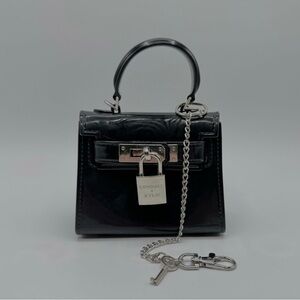 Kendall & Kylie Black Mini Bag with Crocodile Texture and Silver Lock